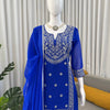 Royal Blue Embroidered Anarkali Suit Set with Statement Dupatta