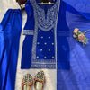 Royal Blue Embroidered Anarkali Suit Set with Statement Dupatta