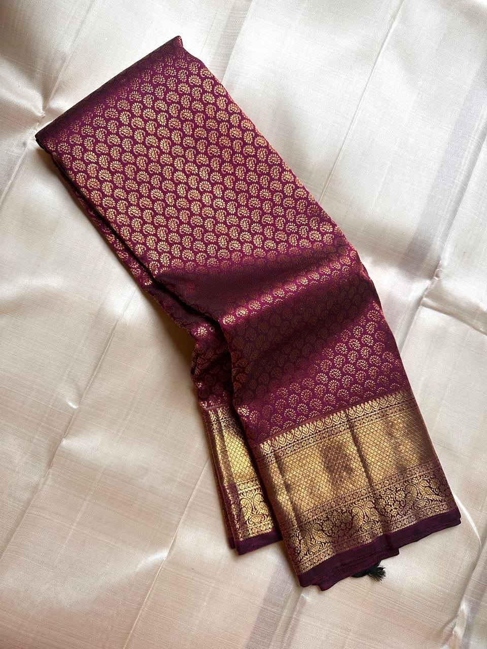 Royal Copper Brown Banarasi Silk Saree with Elephant Zari Border & Contrast Wine Pallu | Premium Wedding & Festive Wear