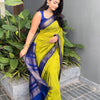 Vibrant Lime Green Silk Saree with Royal Blue Zari Border | Premium Traditional & Festive Wear