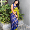 Vibrant Lime Green Silk Saree with Royal Blue Zari Border | Premium Traditional & Festive Wear