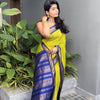Vibrant Lime Green Silk Saree with Royal Blue Zari Border | Premium Traditional & Festive Wear