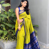 Vibrant Lime Green Silk Saree with Royal Blue Zari Border | Premium Traditional & Festive Wear