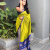 Vibrant Lime Green Silk Saree with Royal Blue Zari Border | Premium Traditional & Festive Wear