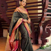 Royal Black Silk Saree with Antique Gold Zari Weaving & Contrast Pink Border | Premium Wedding & Festive Wear