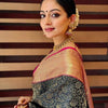 Royal Black Silk Saree with Antique Gold Zari Weaving & Contrast Pink Border | Premium Wedding & Festive Wear