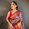 Royal Purple & Pink Banarasi Style Silk Saree with Rich Golden Zari Floral Weaving | Premium Wedding & Festive Wear