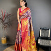 Royal Purple & Pink Banarasi Style Silk Saree with Rich Golden Zari Floral Weaving | Premium Wedding & Festive Wear