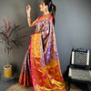 Royal Purple & Pink Banarasi Style Silk Saree with Rich Golden Zari Floral Weaving | Premium Wedding & Festive Wear
