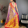 Royal Purple & Pink Banarasi Style Silk Saree with Rich Golden Zari Floral Weaving | Premium Wedding & Festive Wear