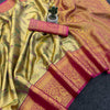 Royal Olive Green Banarasi Style Silk Saree with Pink Border & Rich Golden Zari Weaving | Premium Wedding Wear