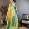 Royal Mustard Gold Banarasi Style Silk Saree with Teal Border & Rich Golden Zari Pallu | Premium Wedding Wear