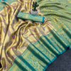 Royal Mustard Gold Banarasi Style Silk Saree with Teal Border & Rich Golden Zari Pallu | Premium Wedding Wear