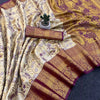 Elegant Cream Gold Banarasi Style Silk Saree with Wine Border & Rich Golden Zari Pallu | Premium Wedding Wear