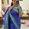 Royal Blue Checked Banarasi Style Silk Saree with Teal Border & Rich Golden Zari Pallu | Premium Festive Wear