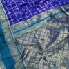 Royal Blue Checked Banarasi Style Silk Saree with Teal Border & Rich Golden Zari Pallu | Premium Festive Wear