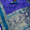 Royal Blue Checked Banarasi Style Silk Saree with Teal Border & Rich Golden Zari Pallu | Premium Festive Wear