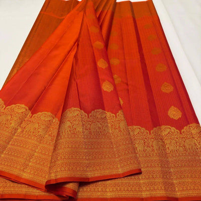 Royal Orange Banarasi Silk Saree with Rich Golden Zari Border & Traditional Designer Pallu | Premium Wedding Wear