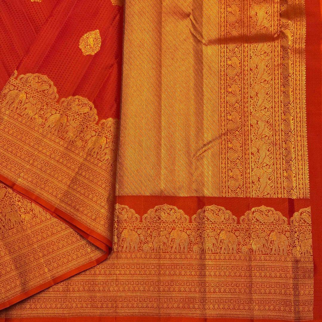 Royal Orange Banarasi Silk Saree with Rich Golden Zari Border & Traditional Designer Pallu | Premium Wedding Wear