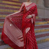 Royal Red Banarasi Silk Saree with Silver Zari Butti Work & Rich Traditional Border