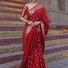 Royal Red Banarasi Silk Saree with Silver Zari Butti Work & Rich Traditional Border