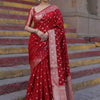Royal Red Banarasi Silk Saree with Silver Zari Butti Work & Rich Traditional Border