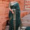 Premium Emerald Green Banarasi Silk Saree with Silver Zari Butti Work & Rich Border