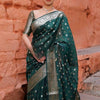 Premium Emerald Green Banarasi Silk Saree with Silver Zari Butti Work & Rich Border