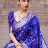 Luxury Royal Blue Banarasi Silk Saree with Silver Zari Butti Work & Grand Border