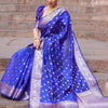 Luxury Royal Blue Banarasi Silk Saree with Silver Zari Butti Work & Grand Border