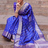 Luxury Royal Blue Banarasi Silk Saree with Silver Zari Butti Work & Grand Border