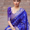 Luxury Royal Blue Banarasi Silk Saree with Silver Zari Butti Work & Grand Border