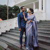 Royal Indigo Blue Banarasi Silk Saree with Silver Zari Floral Weaving & Rich Designer Pallu