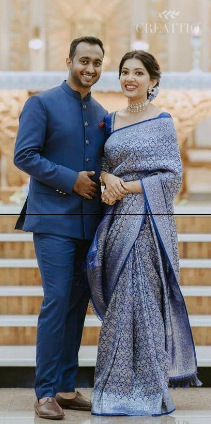 Royal Indigo Blue Banarasi Silk Saree with Silver Zari Floral Weaving & Rich Designer Pallu