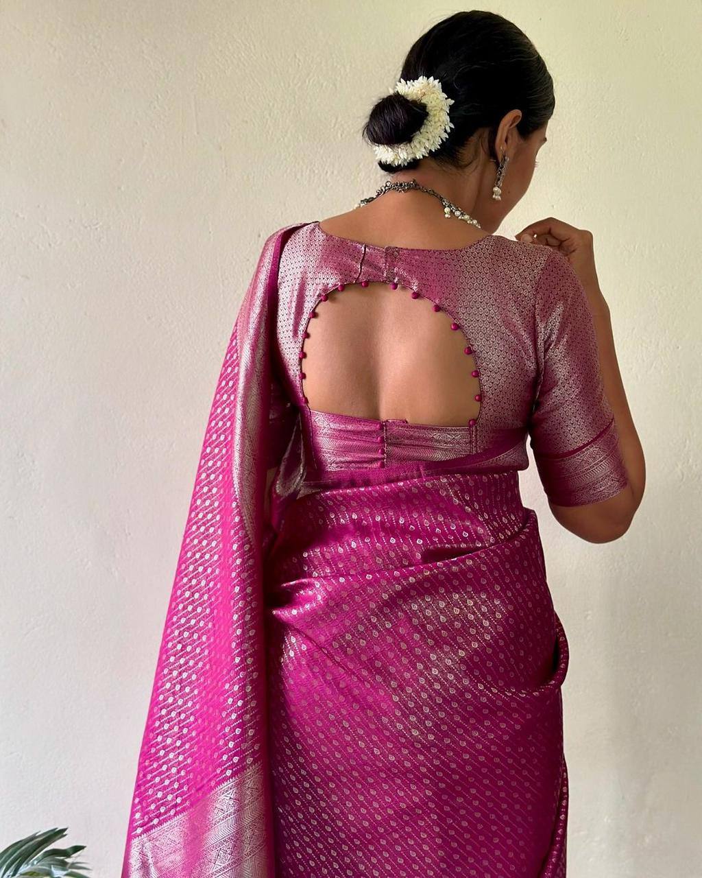 Luxury Magenta Banarasi Silk Saree with Silver Zari Weaving & Elegant Rich Pallu