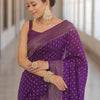 Luxury Royal Purple Banarasi Silk Saree with Antique Gold Zari Butti Work & Rich Border