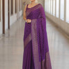 Luxury Royal Purple Banarasi Silk Saree with Antique Gold Zari Butti Work & Rich Border