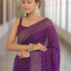 Luxury Royal Purple Banarasi Silk Saree with Antique Gold Zari Butti Work & Rich Border