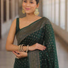 Premium Emerald Green Banarasi Silk Saree with Antique Gold Zari Butti Work & Rich Border