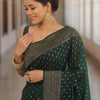 Premium Emerald Green Banarasi Silk Saree with Antique Gold Zari Butti Work & Rich Border