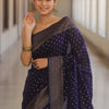 Luxury Navy Blue Banarasi Silk Saree with Antique Gold Zari Butti Work & Rich Border