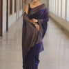 Luxury Navy Blue Banarasi Silk Saree with Antique Gold Zari Butti Work & Rich Border