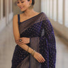 Luxury Navy Blue Banarasi Silk Saree with Antique Gold Zari Butti Work & Rich Border