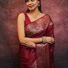 Elegant Wine Banarasi Silk Saree with Rose Gold Zari Border & Rich Traditional Weaving