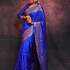 Luxury Royal Blue Banarasi Silk Saree with Silver Zari Border & Rich Traditional Weaving