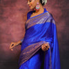 Luxury Royal Blue Banarasi Silk Saree with Silver Zari Border & Rich Traditional Weaving