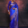 Luxury Royal Blue Banarasi Silk Saree with Silver Zari Border & Rich Traditional Weaving