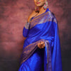 Luxury Royal Blue Banarasi Silk Saree with Silver Zari Border & Rich Traditional Weaving