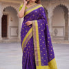 Royal Violet Kanjivaram Style Silk Saree with Lime Gold Zari Border