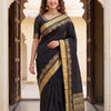 Midnight Black Royal Silk Saree with Antique Gold Zari Border